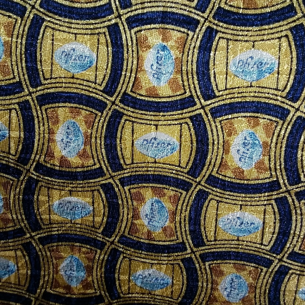 PFIZER Necktie Gold Dark & Light Blue